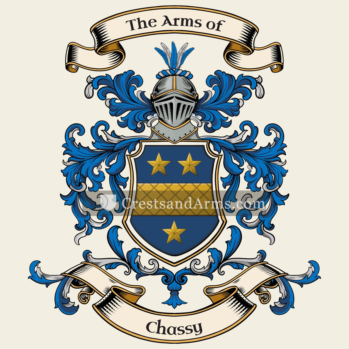 The Chassy coat of arms, drawn from the recorded blazon