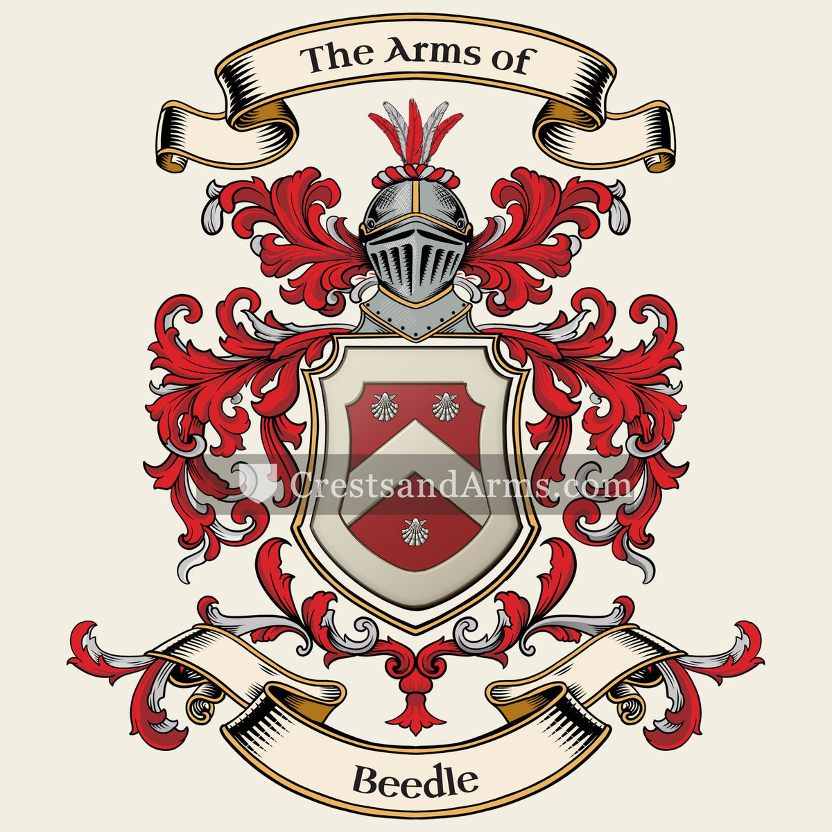 The Beedle coat of arms, drawn from the recorded blazon