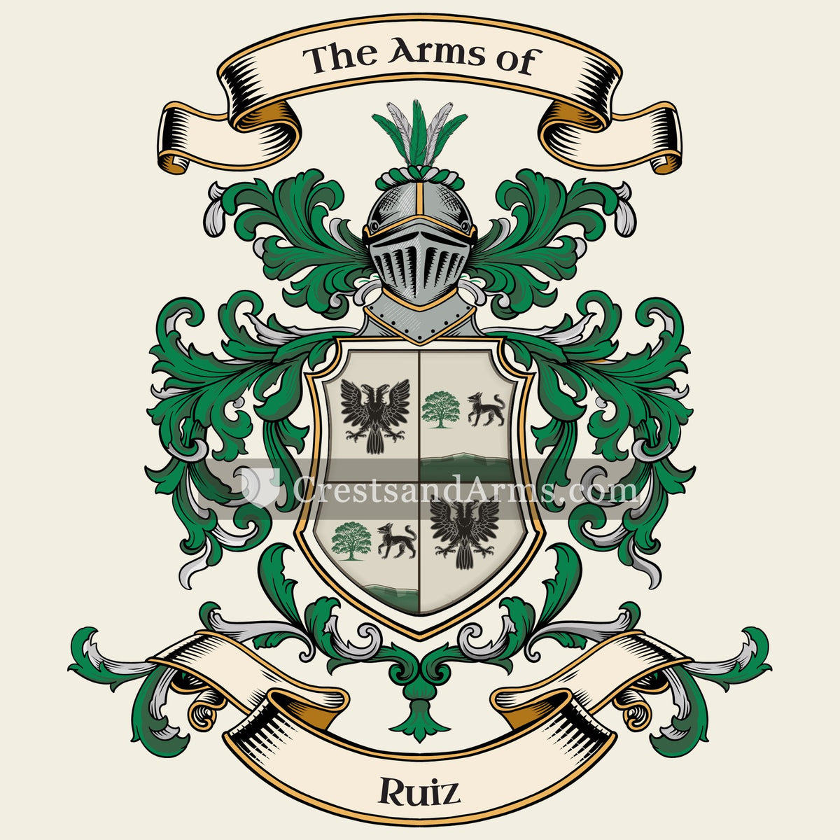 The Ruiz coat of arms, drawn from the recorded blazon