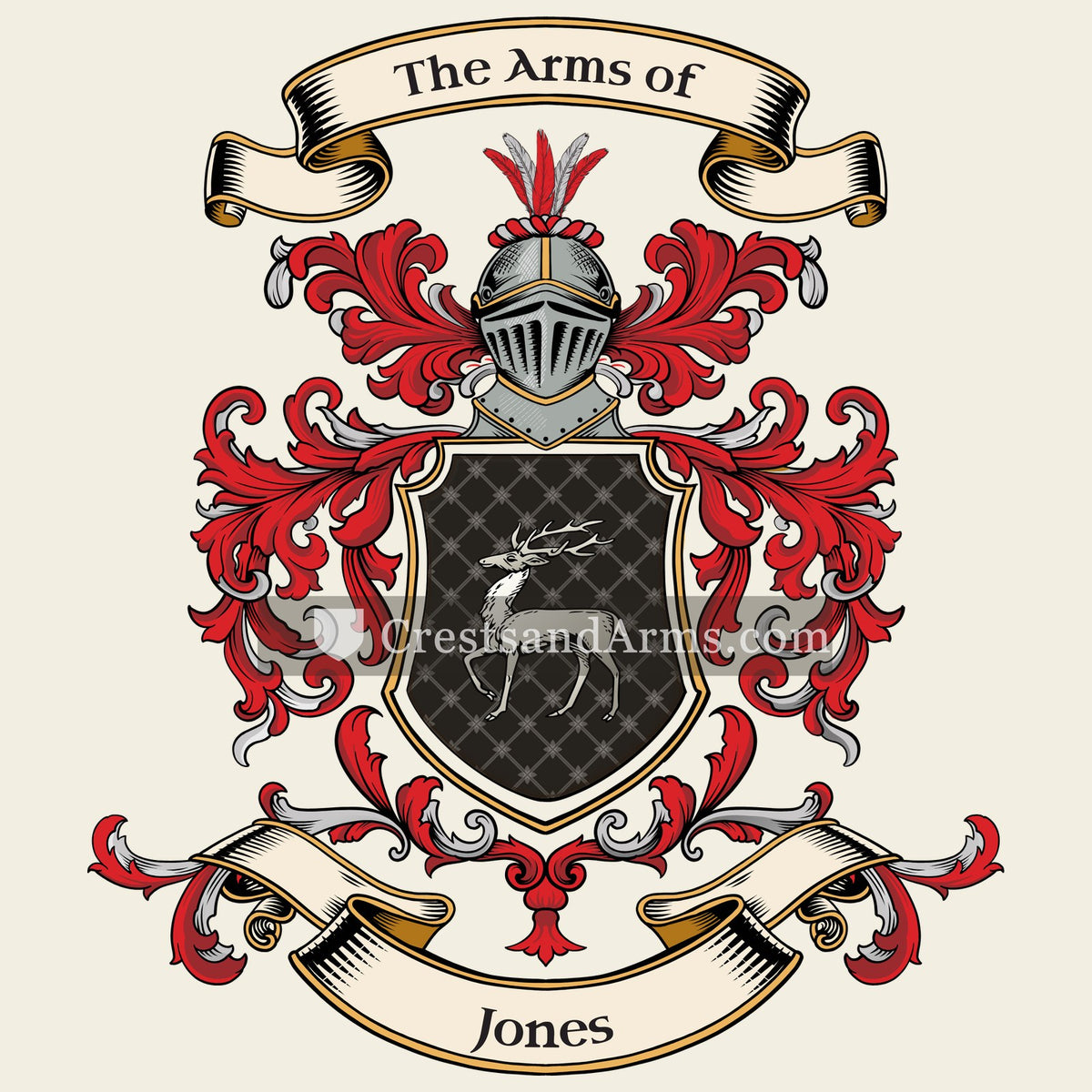 The Jones coat of arms, drawn from the recorded blazon