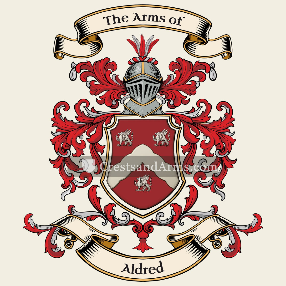 The Aldred coat of arms, drawn from the recorded blazon