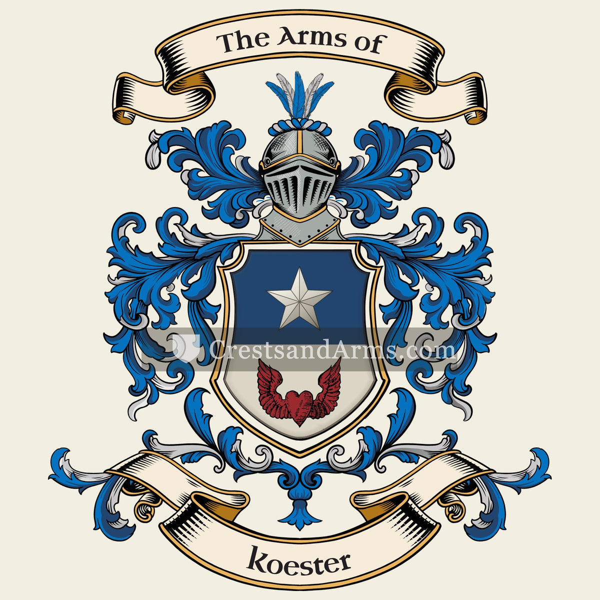 The Koester coat of arms, drawn from the recorded blazon