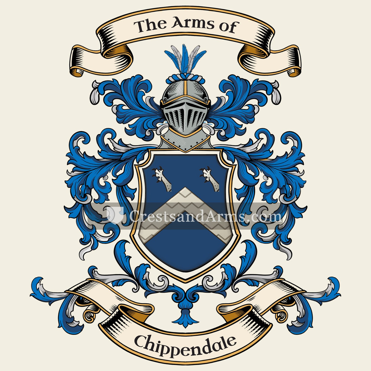 The Chippendale coat of arms, drawn from the recorded blazon