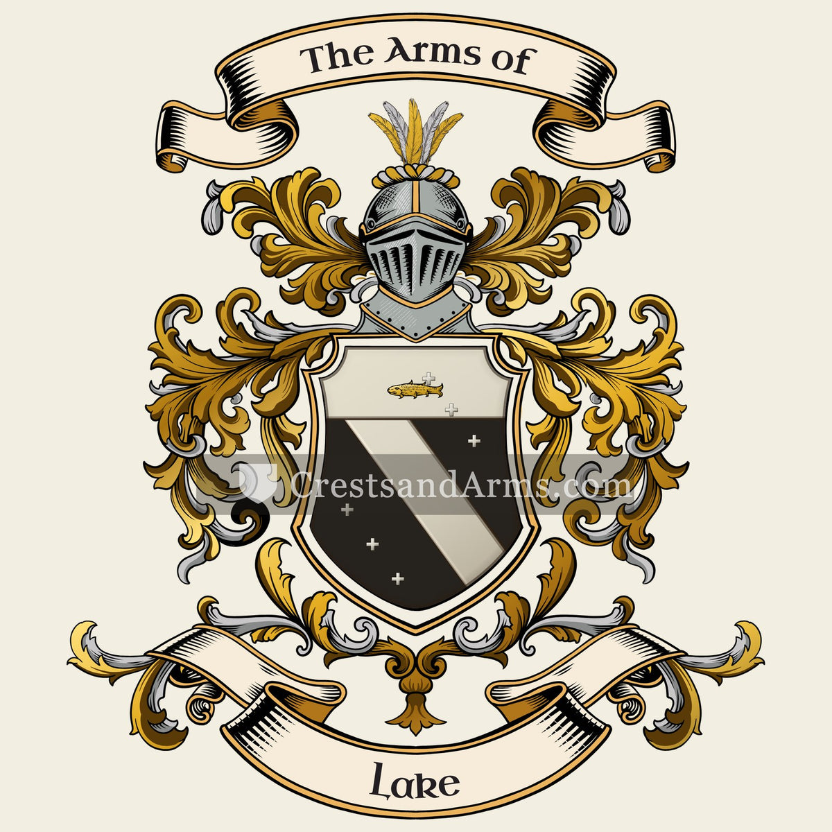 The Lake coat of arms, drawn from the recorded blazon