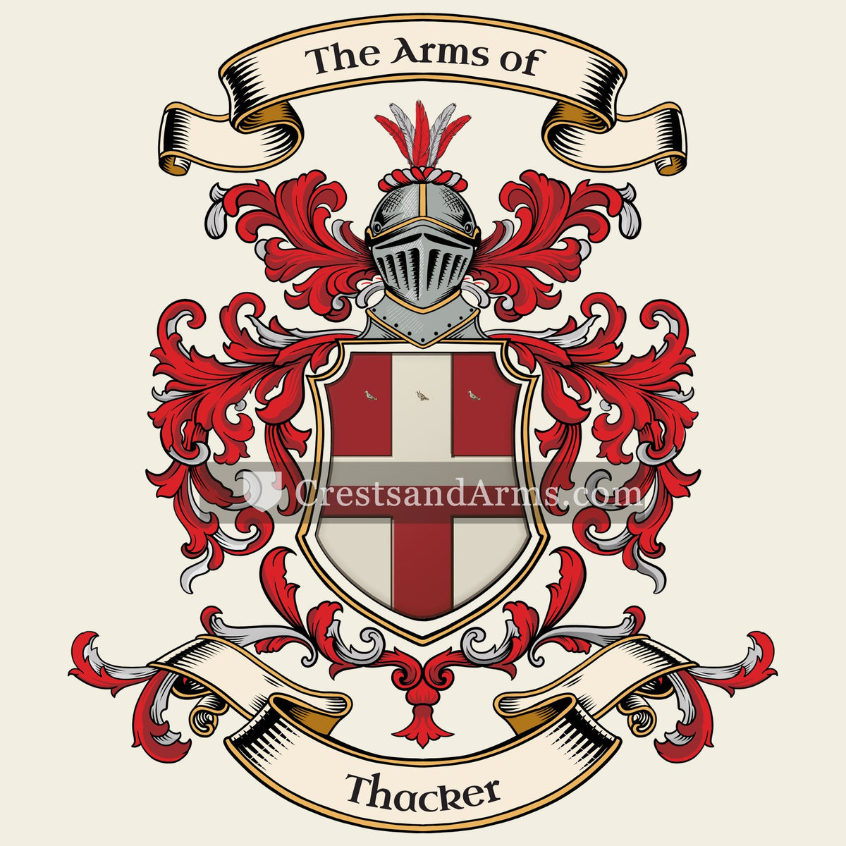 The Thacker coat of arms, drawn from the recorded blazon