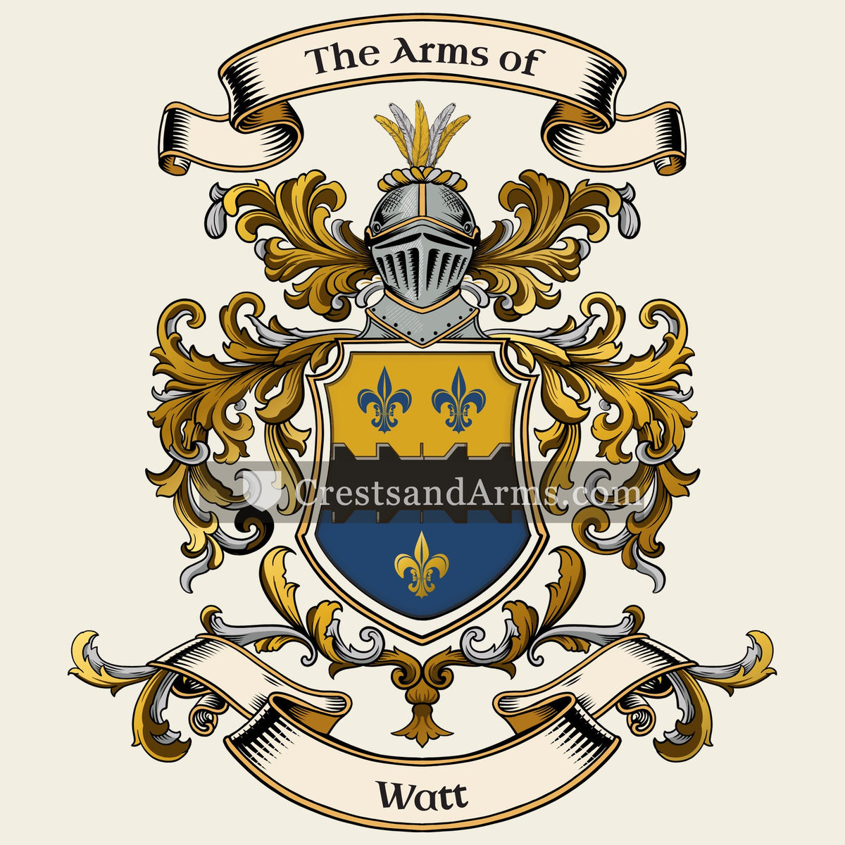 The Watt coat of arms, drawn from the recorded blazon