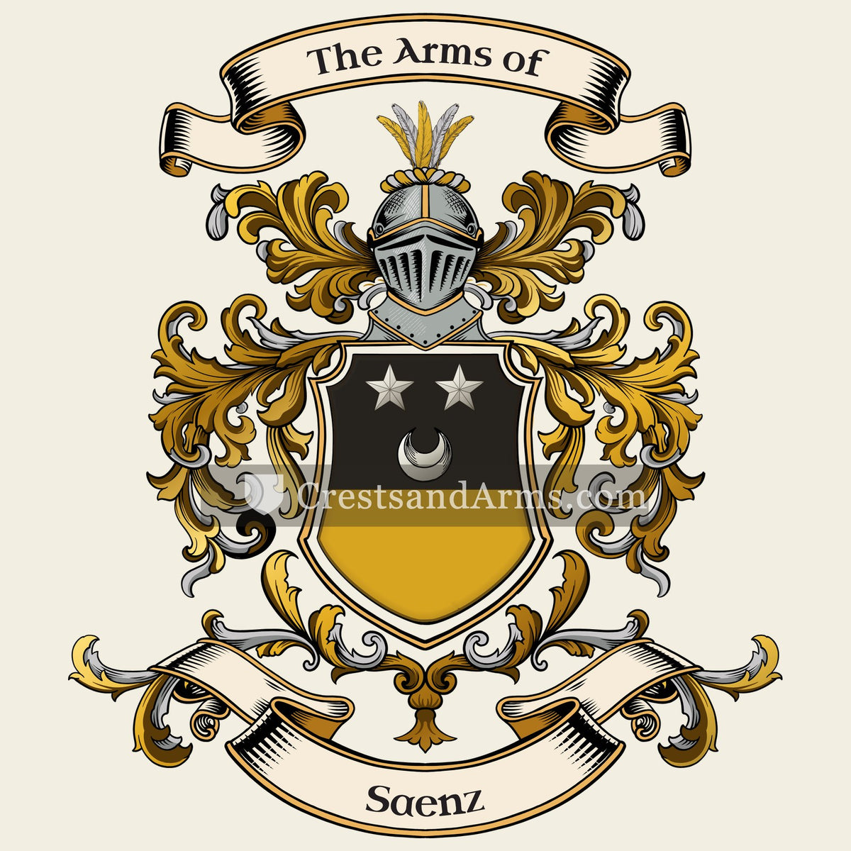 The Saenz coat of arms, drawn from the recorded blazon