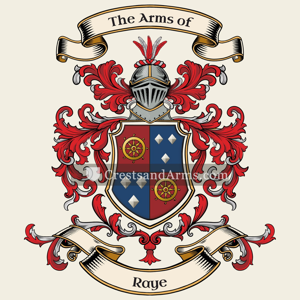 The Raye coat of arms, drawn from the recorded blazon