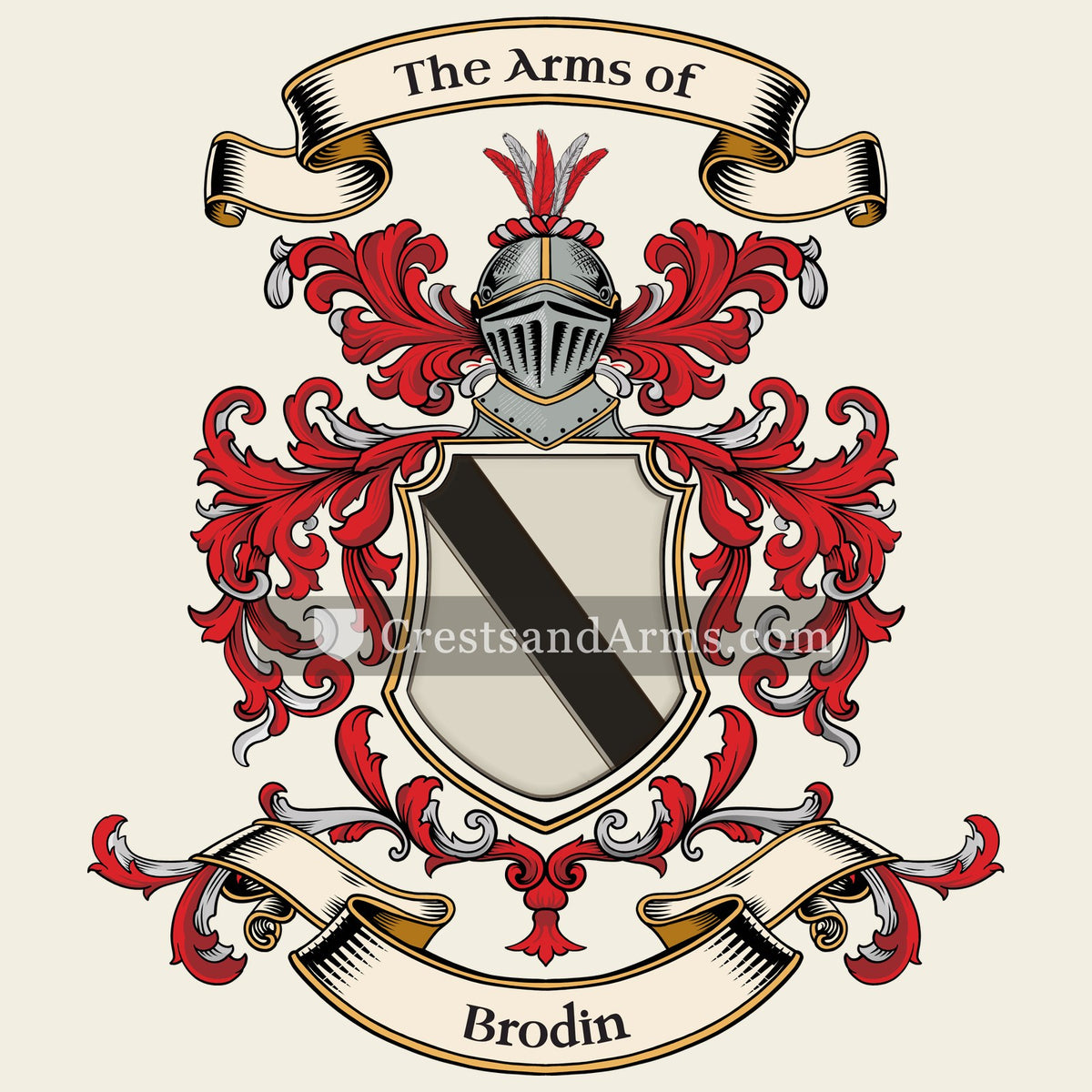 The Brodin coat of arms, drawn from the recorded blazon
