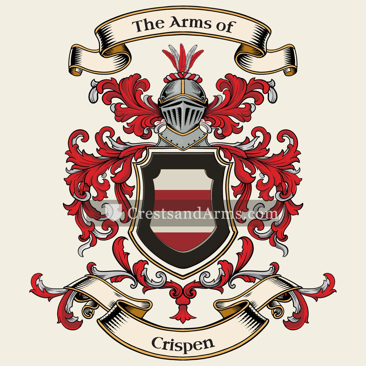 The Crispen coat of arms, drawn from the recorded blazon