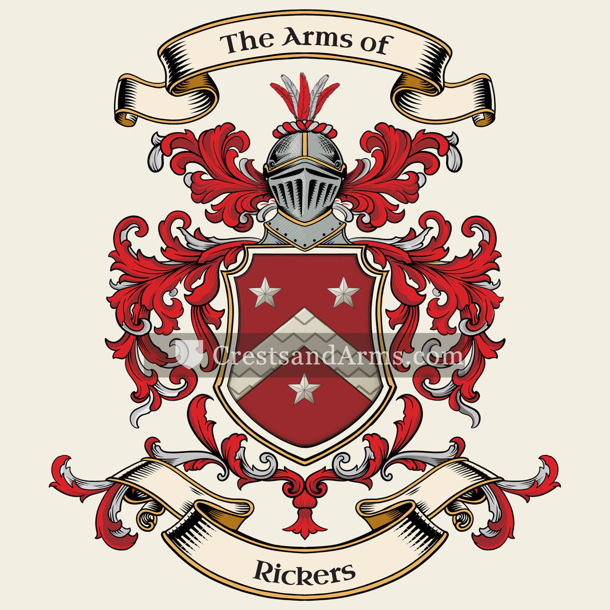The Rickers coat of arms, drawn from the recorded blazon