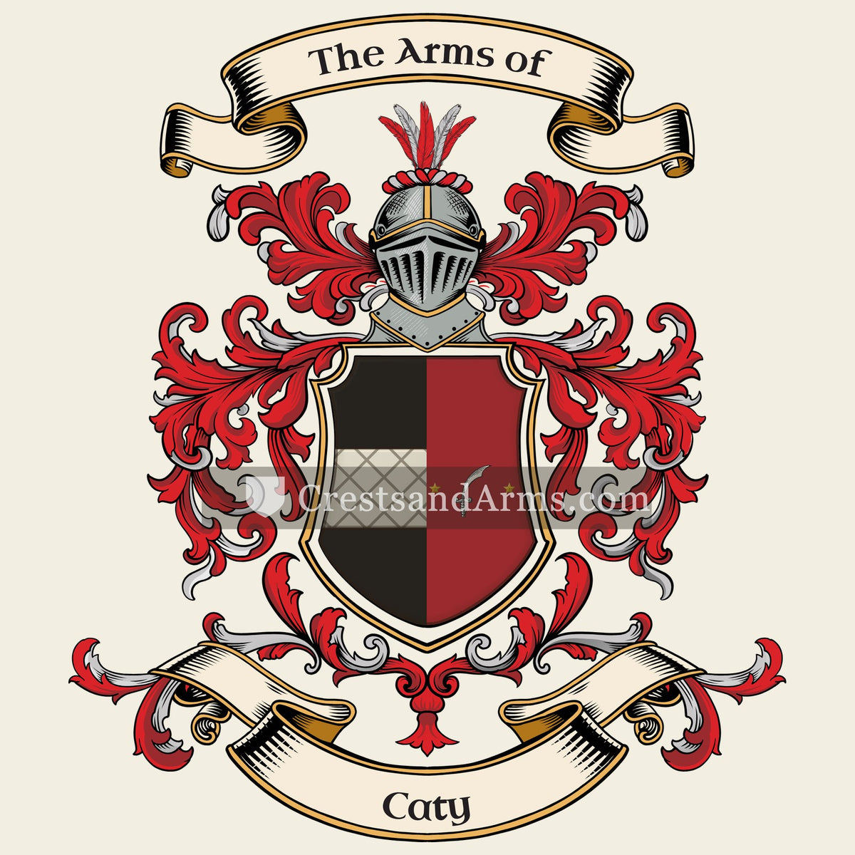 The Caty coat of arms, drawn from the recorded blazon
