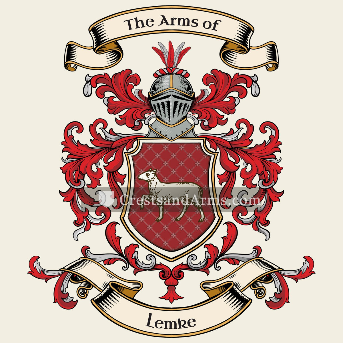 The Lemke coat of arms, drawn from the recorded blazon