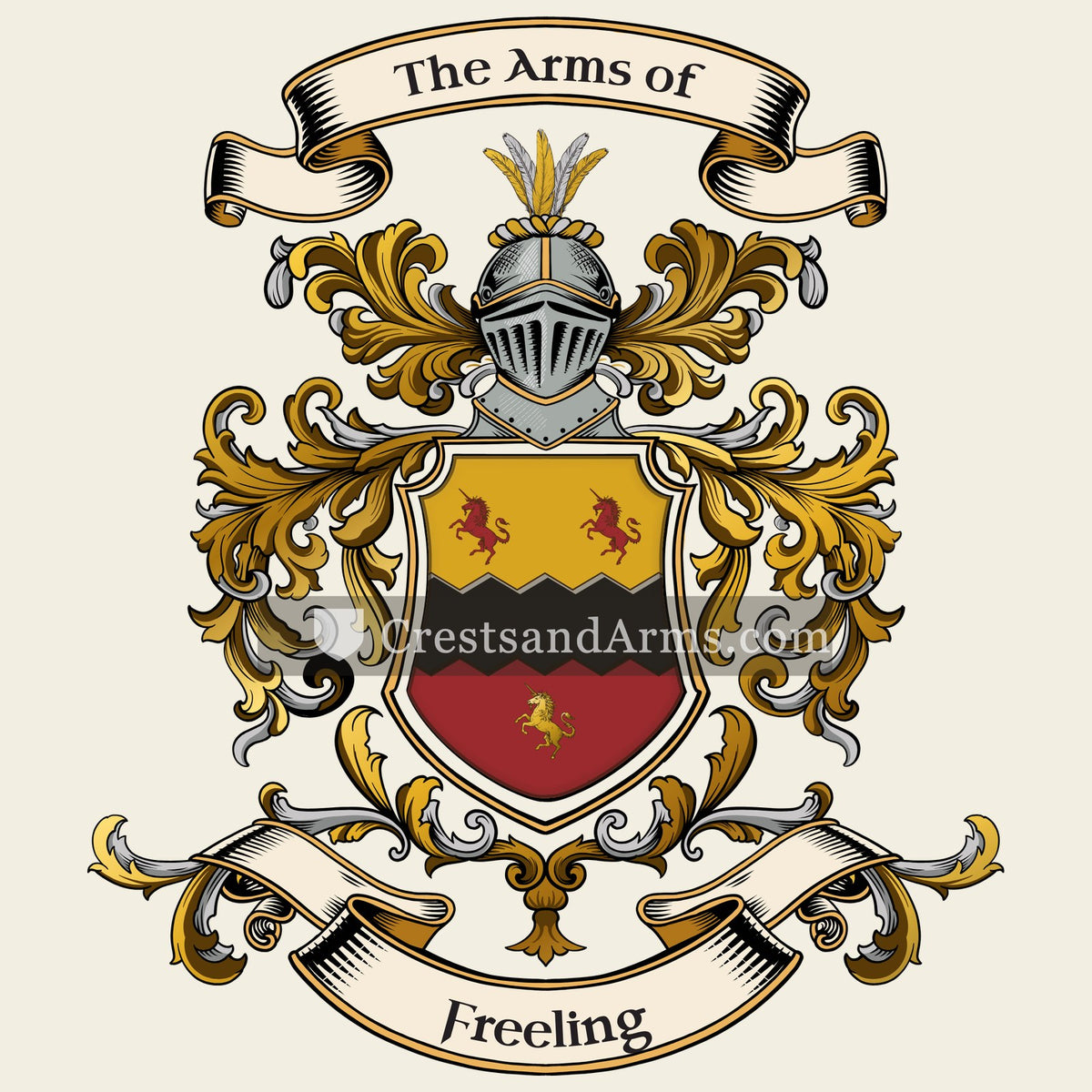 The Freeling coat of arms, drawn from the recorded blazon