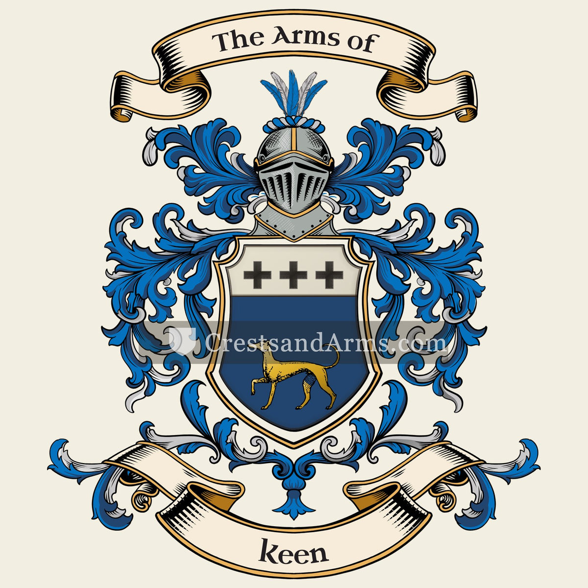 The Keen coat of arms, drawn from the recorded blazon