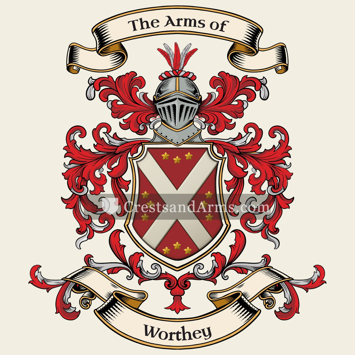 The Worthey coat of arms, drawn from the recorded blazon