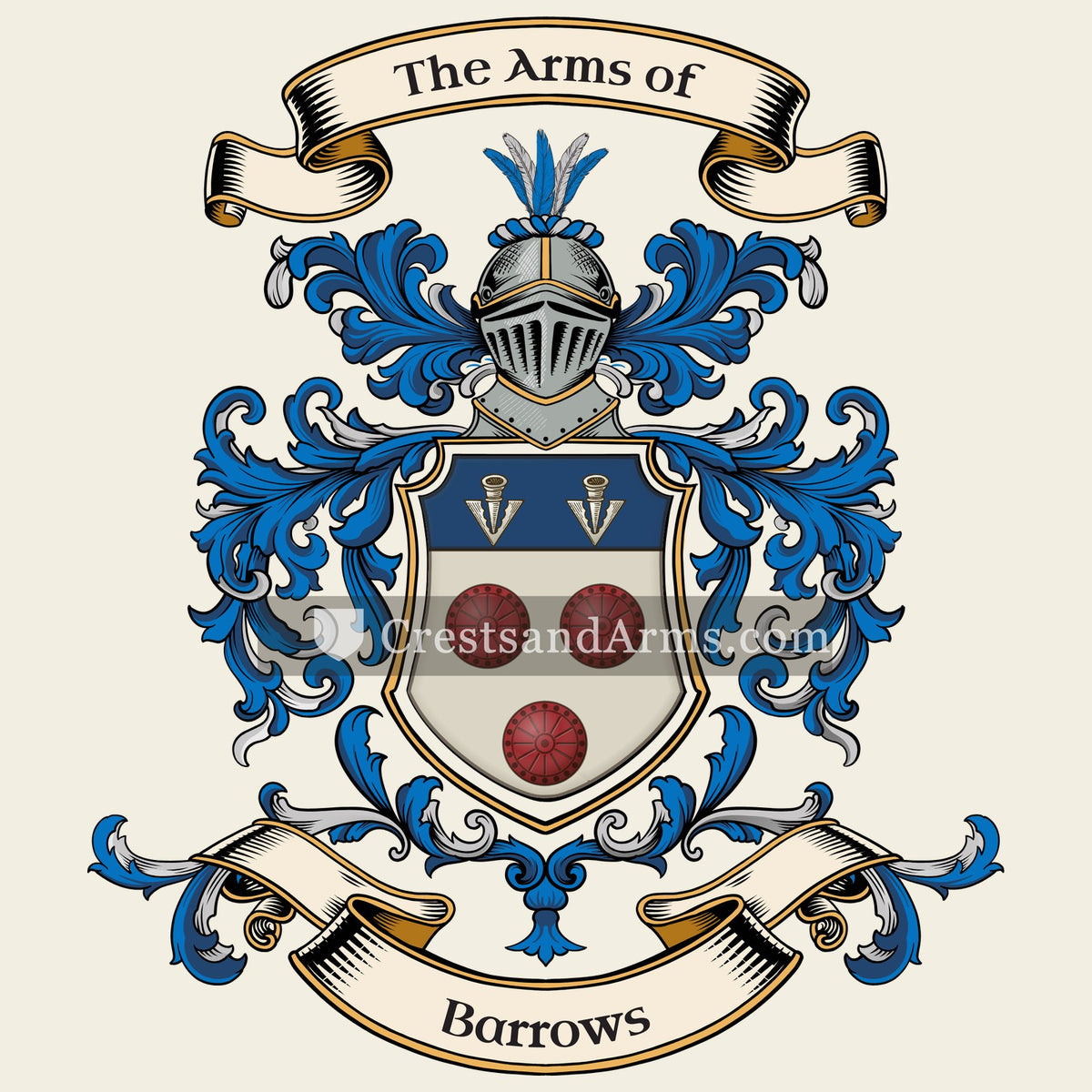 The Barrows coat of arms, drawn from the recorded blazon