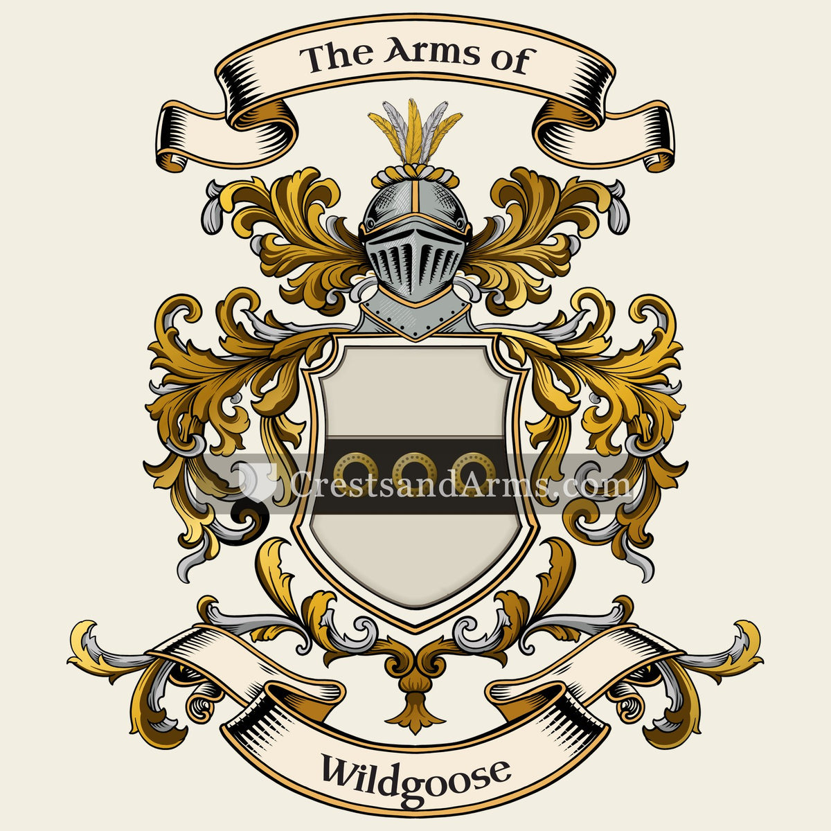 The Wildgoose coat of arms, drawn from the recorded blazon
