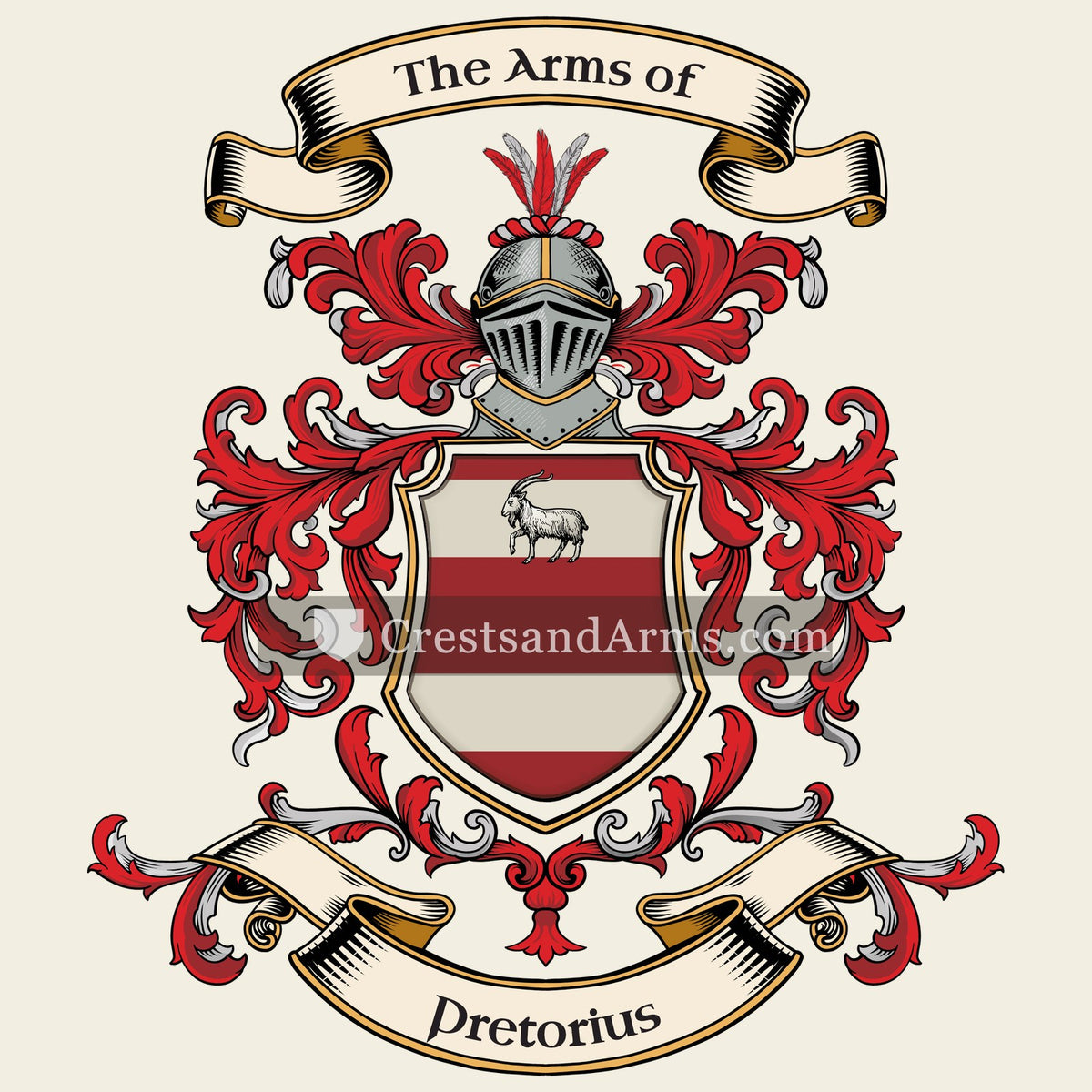 The Pretorius coat of arms, drawn from the recorded blazon