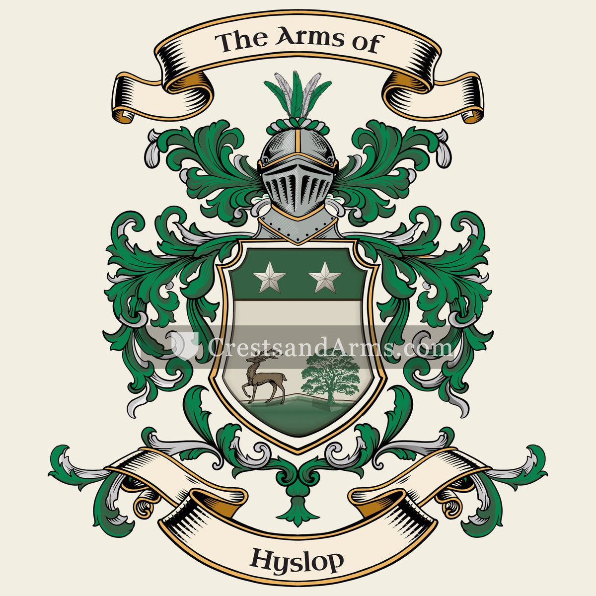 The Hyslop coat of arms, drawn from the recorded blazon