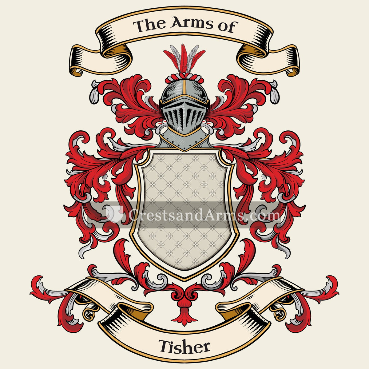 The Tisher coat of arms, drawn from the recorded blazon