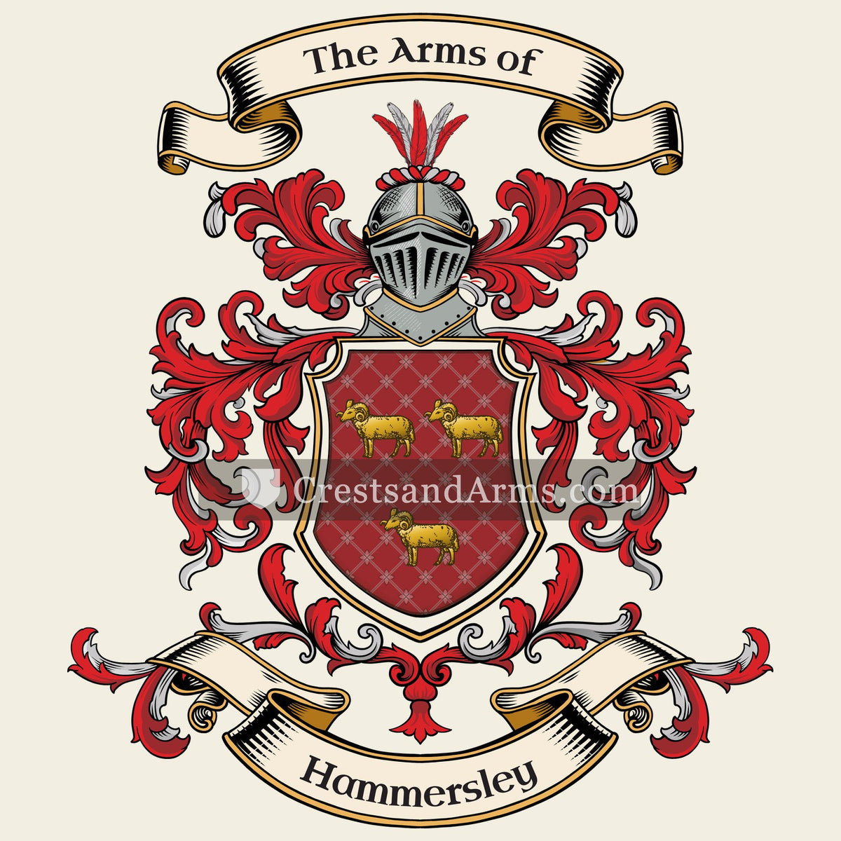 The Hammersley coat of arms, drawn from the recorded blazon