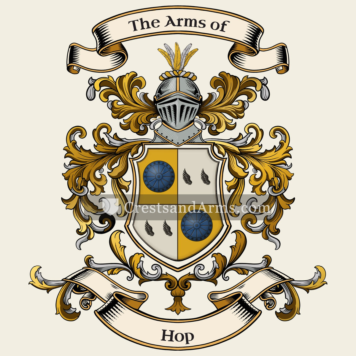 The Hop coat of arms, drawn from the recorded blazon