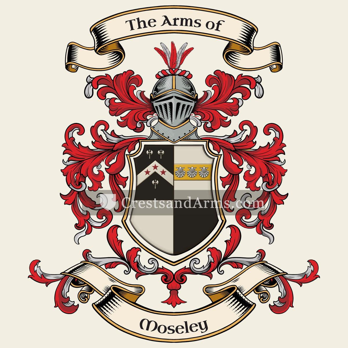The Moseley coat of arms, drawn from the recorded blazon