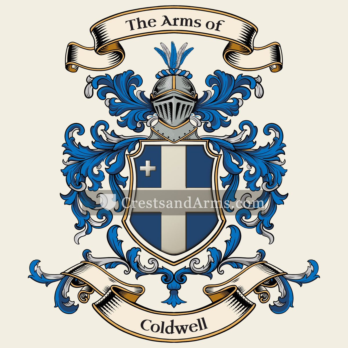 The Coldwell coat of arms, drawn from the recorded blazon