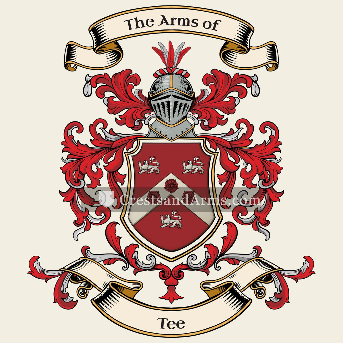 The Tee coat of arms, drawn from the recorded blazon