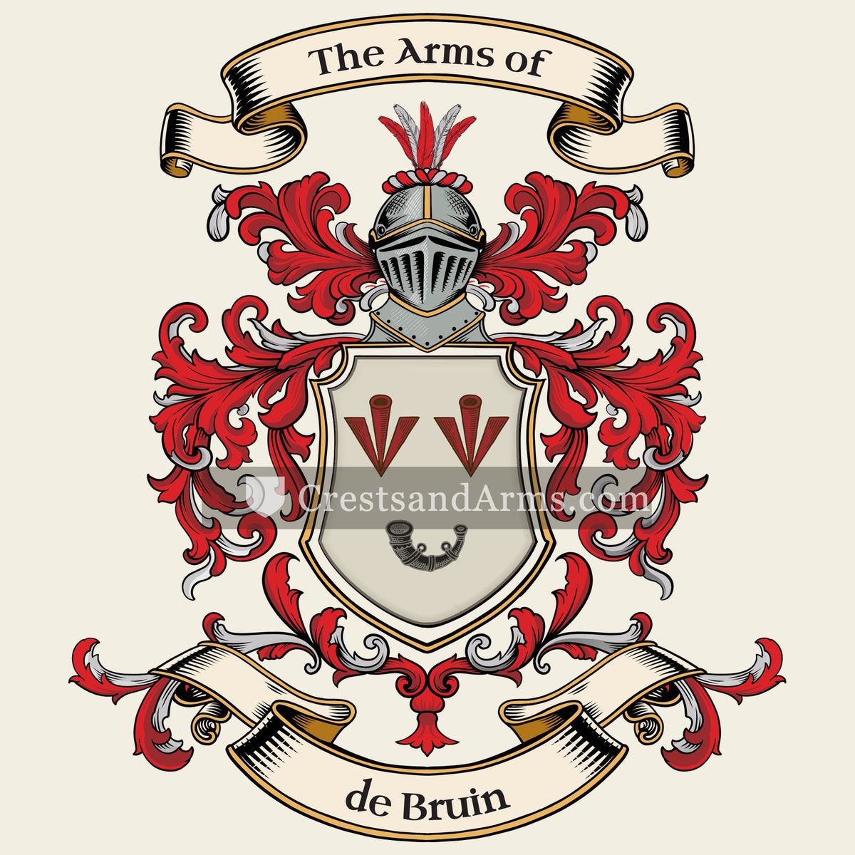 The de Bruin coat of arms, drawn from the recorded blazon