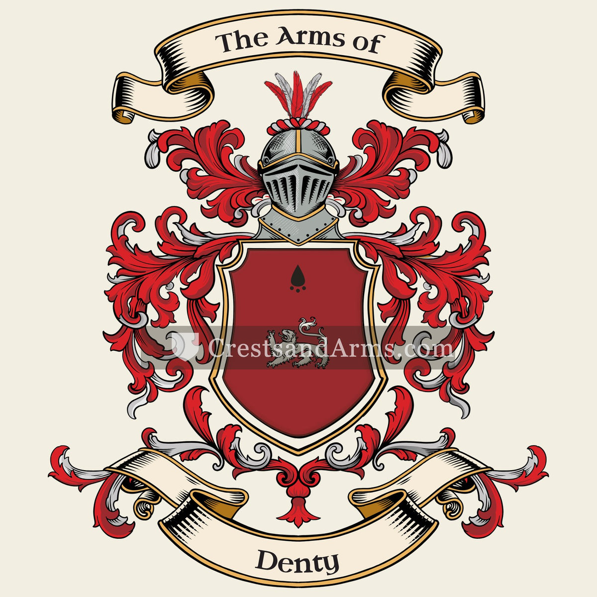 The Denty coat of arms, drawn from the recorded blazon