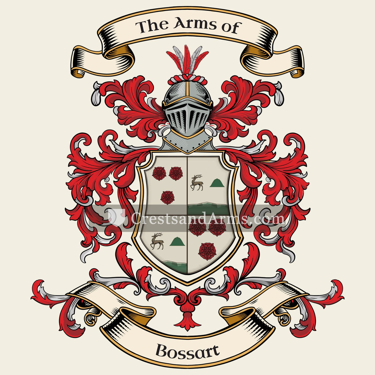 The Bossart coat of arms, drawn from the recorded blazon