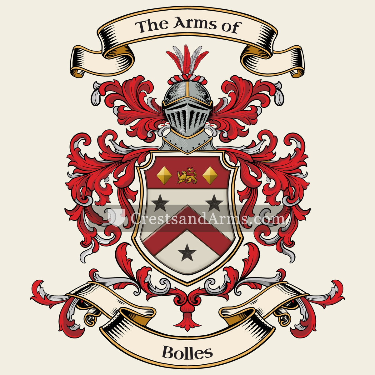 The Bolles coat of arms, drawn from the recorded blazon