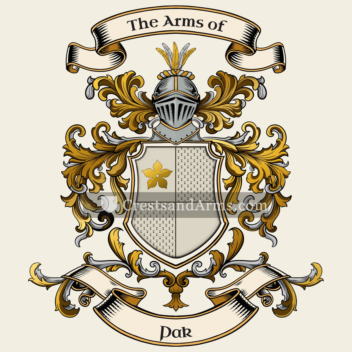 The Pak coat of arms, drawn from the recorded blazon