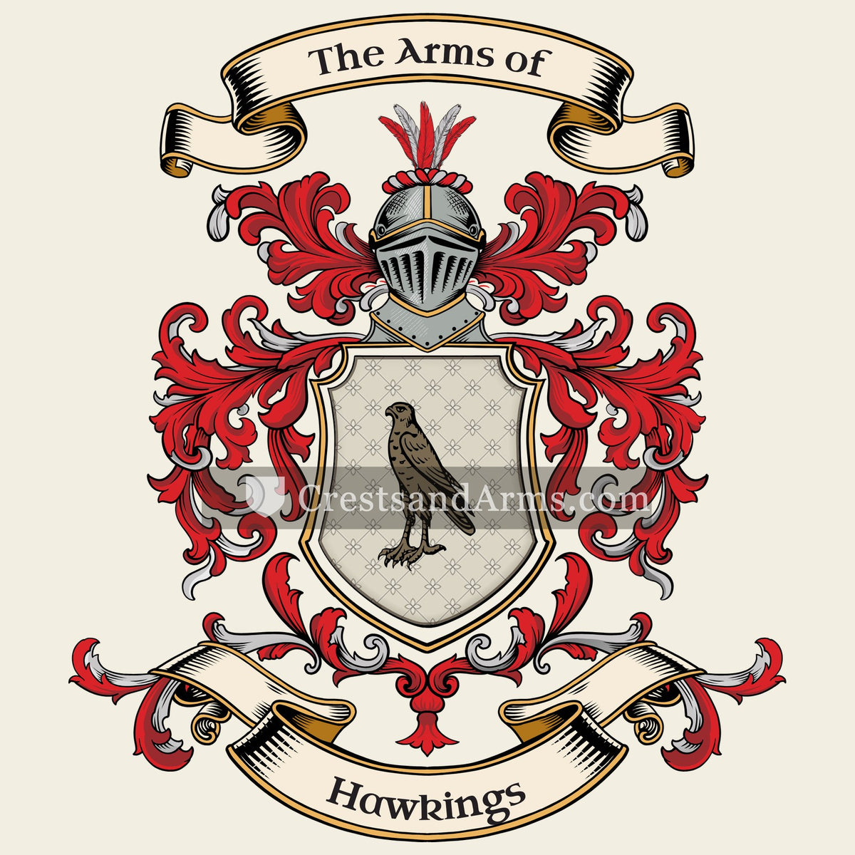 The Hawkings coat of arms, drawn from the recorded blazon