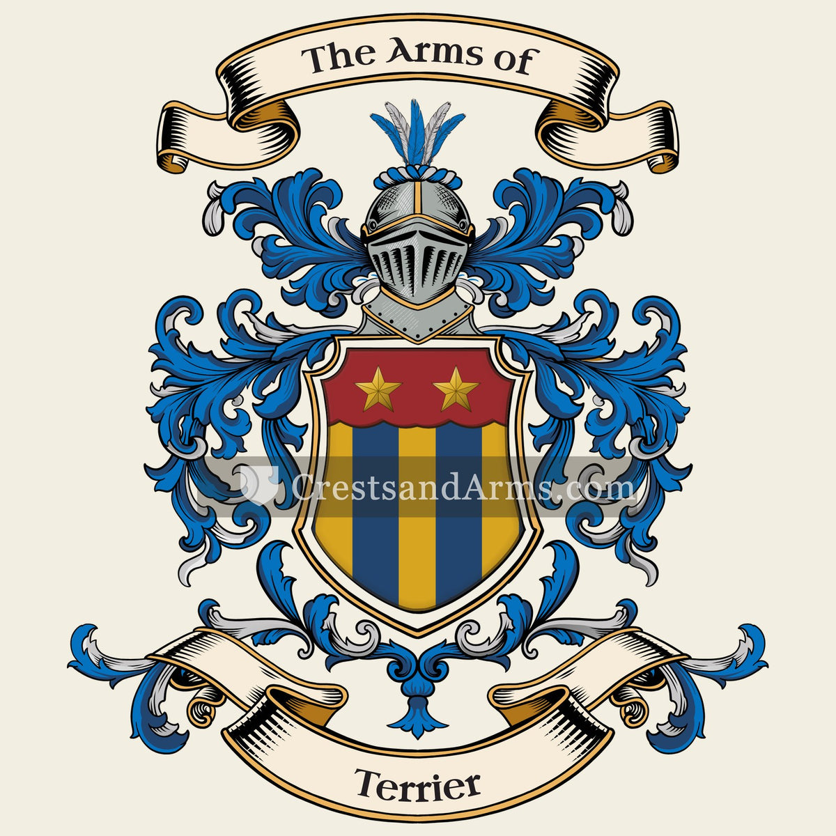The Terrier coat of arms, drawn from the recorded blazon