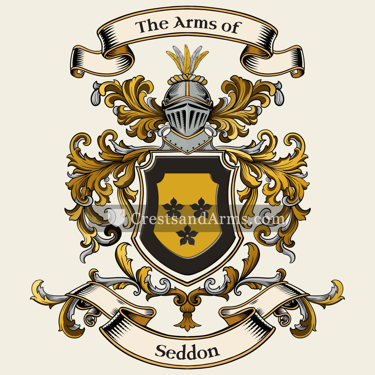 The Seddon coat of arms, drawn from the recorded blazon