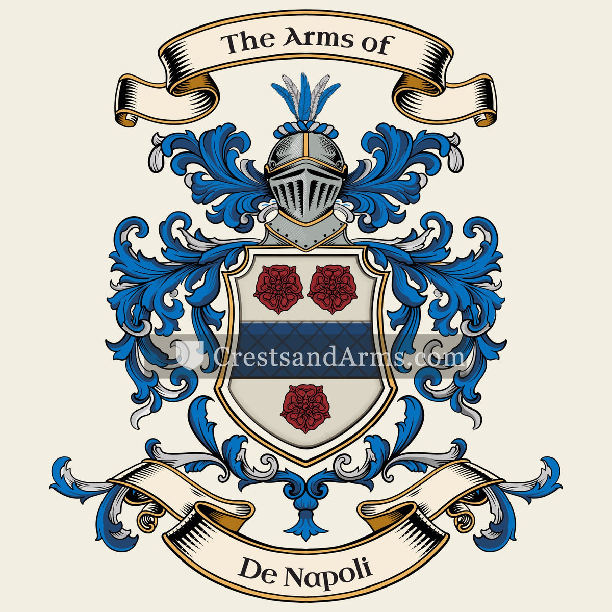 The De Napoli coat of arms, drawn from the recorded blazon