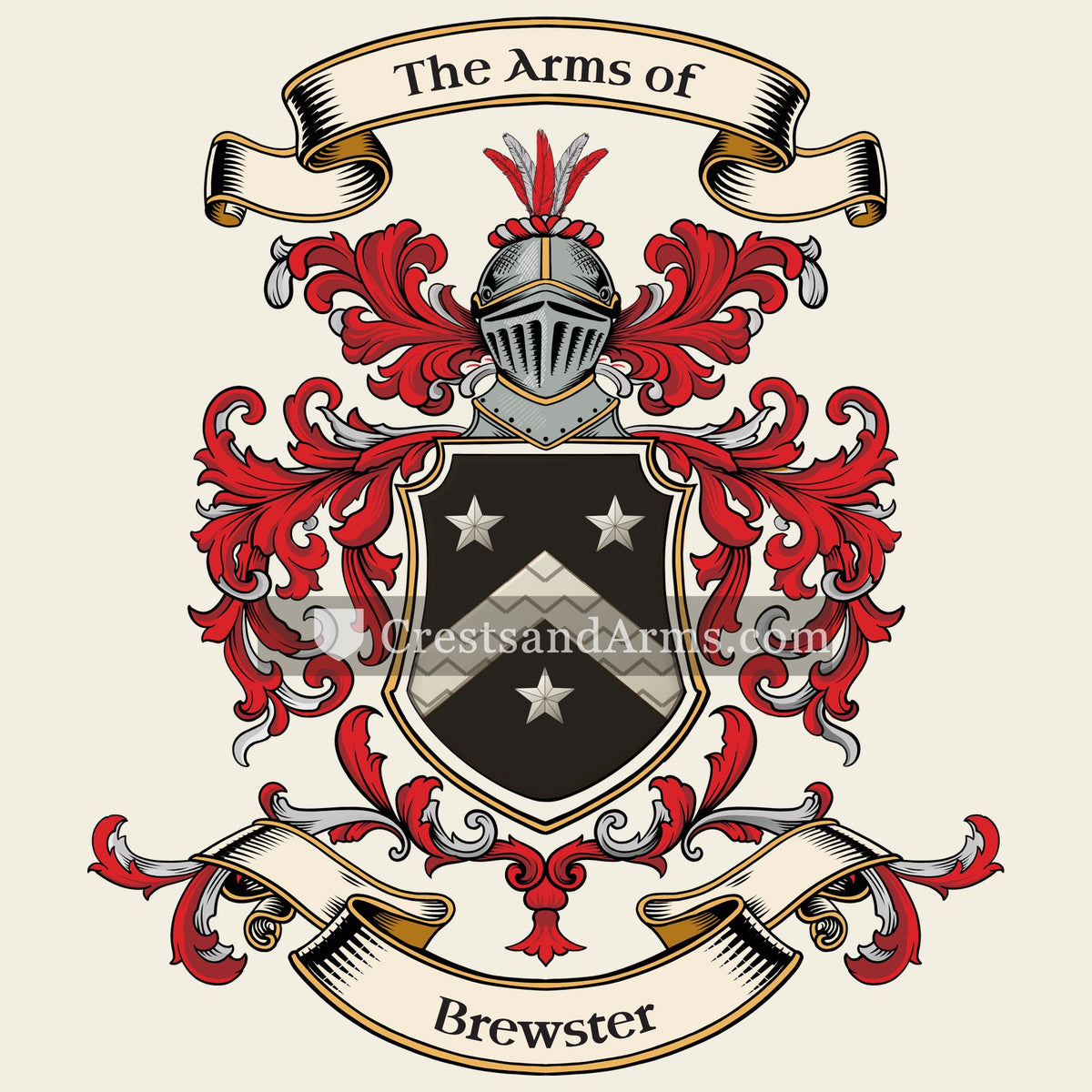 The Brewster coat of arms, drawn from the recorded blazon