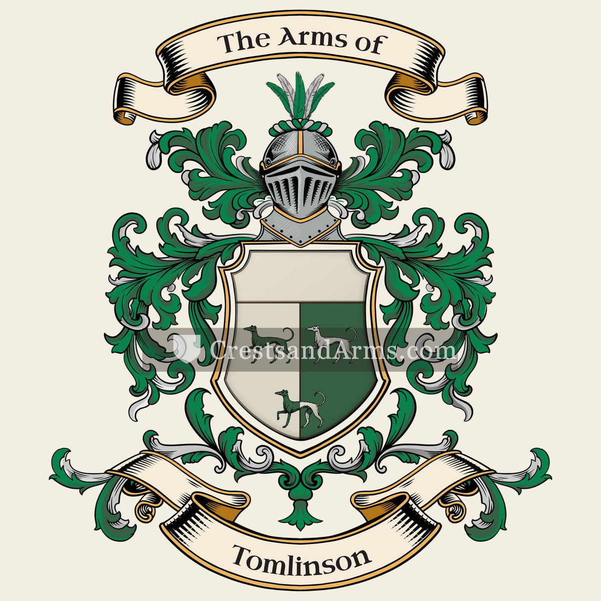 The Tomlinson coat of arms, drawn from the recorded blazon