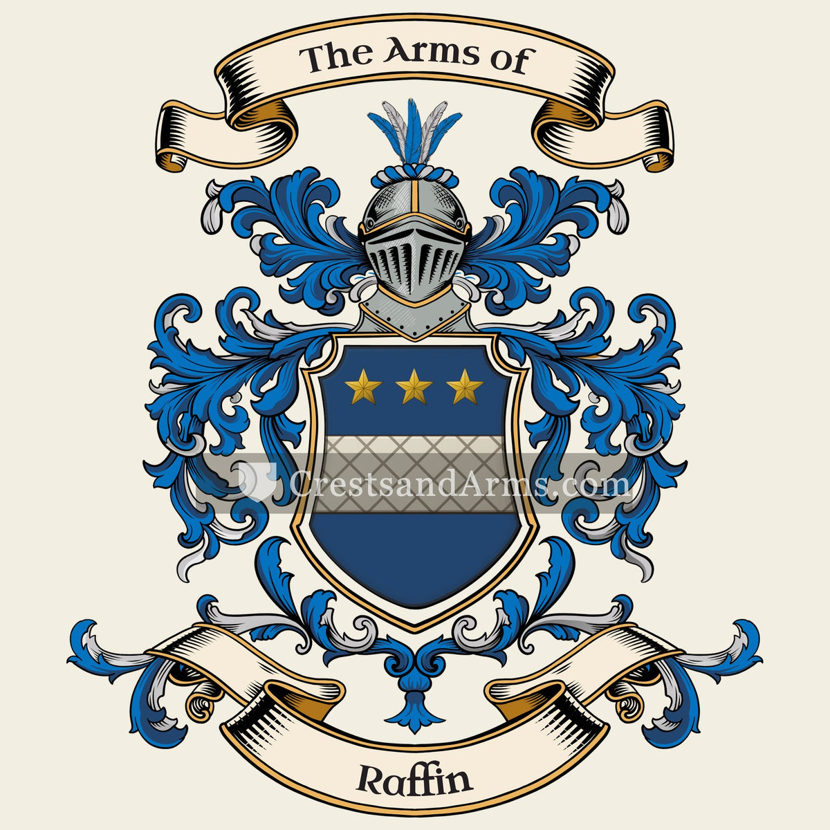 The Raffin coat of arms, drawn from the recorded blazon
