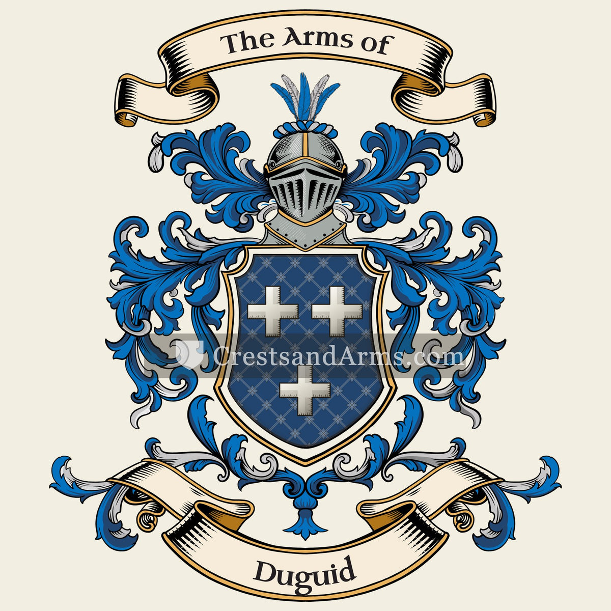 The Duguid coat of arms, drawn from the recorded blazon