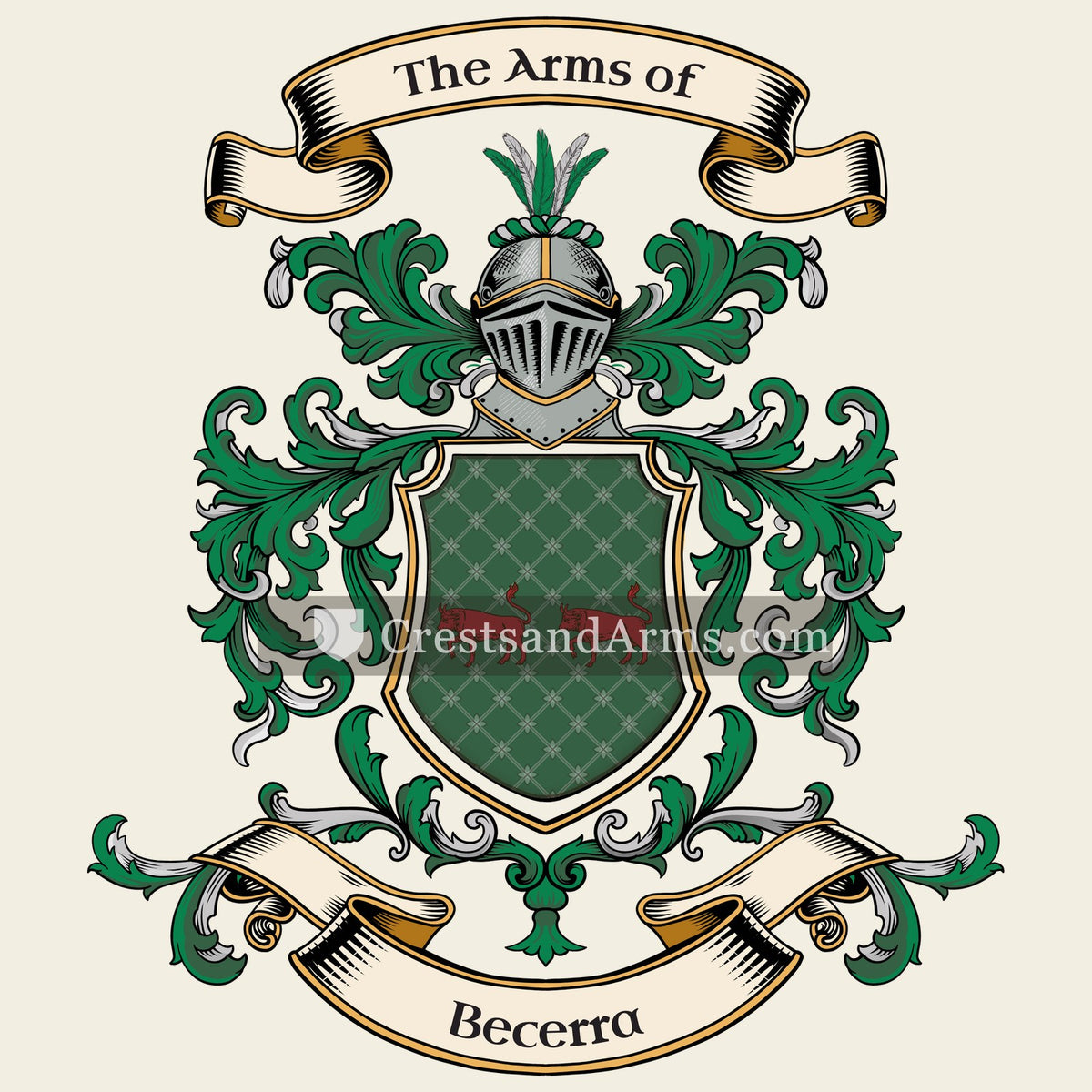 The Becerra coat of arms, drawn from the recorded blazon