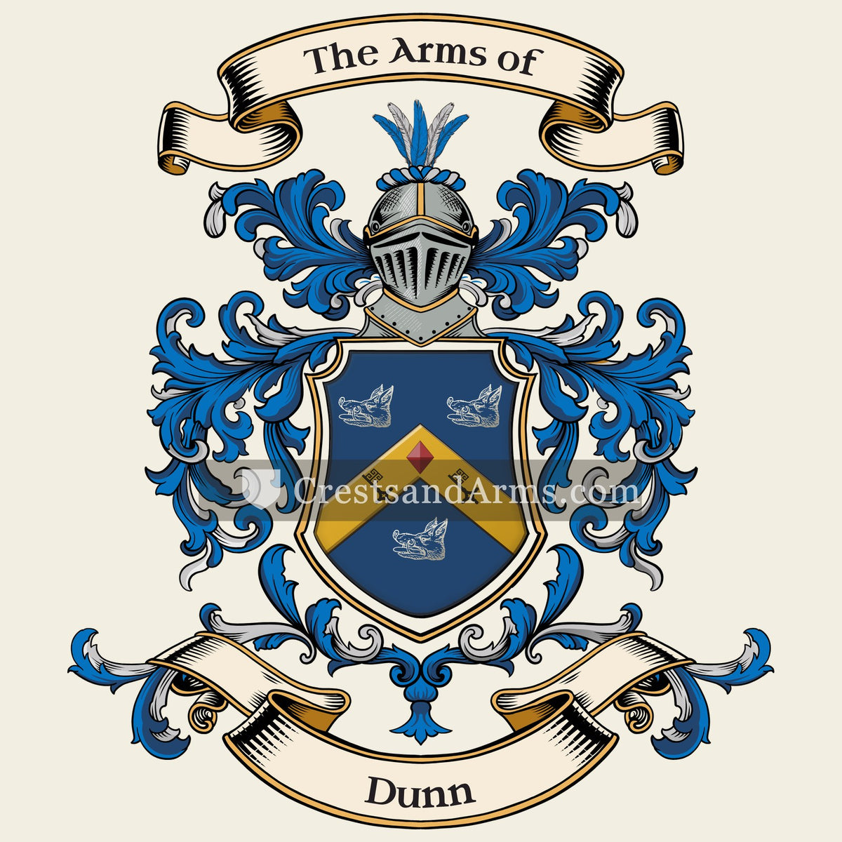 The Dunn coat of arms, drawn from the recorded blazon