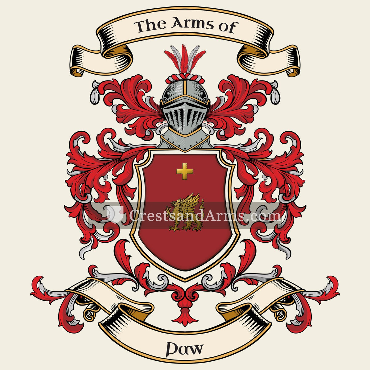 The Paw coat of arms, drawn from the recorded blazon