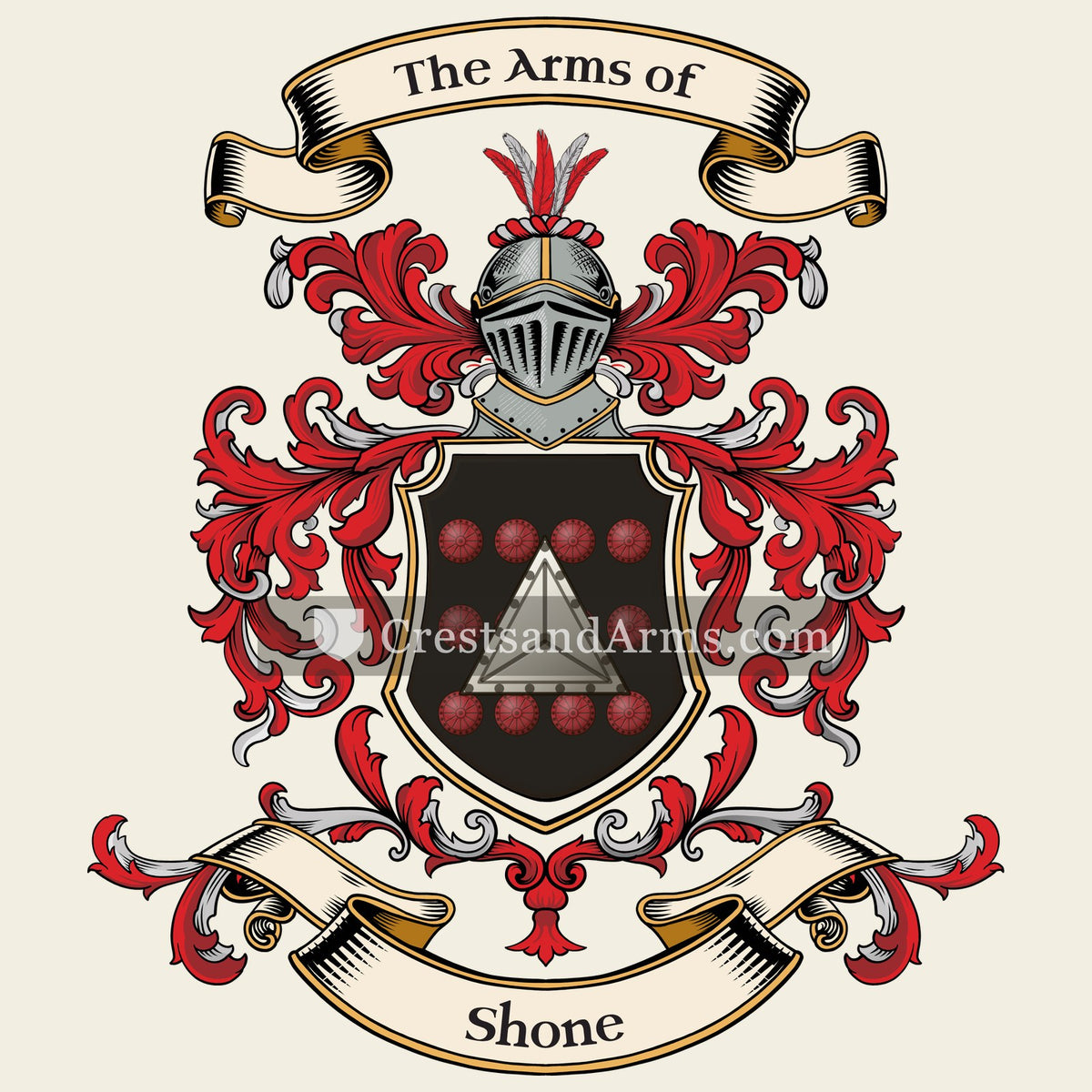 The Shone coat of arms, drawn from the recorded blazon