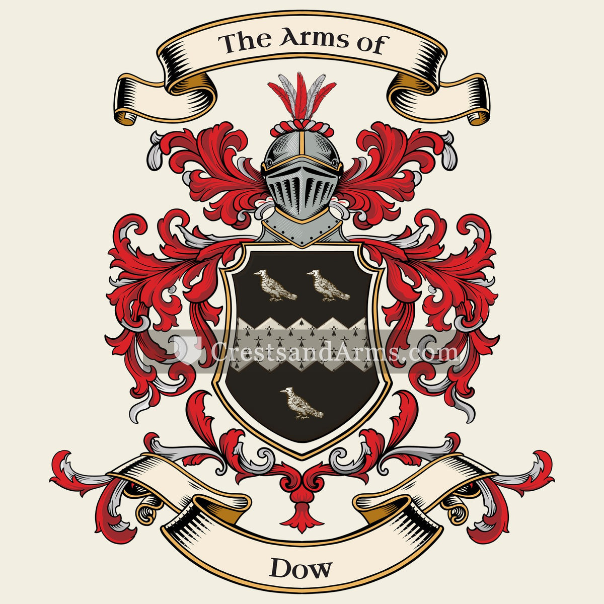 The Dow coat of arms, drawn from the recorded blazon