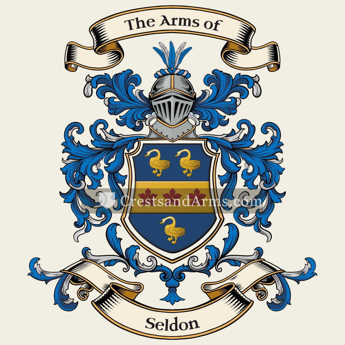 The Seldon coat of arms, drawn from the recorded blazon