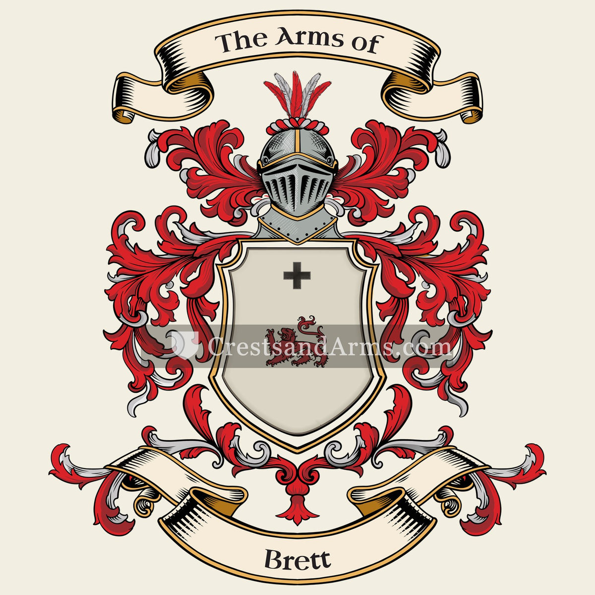 The Brett coat of arms, drawn from the recorded blazon